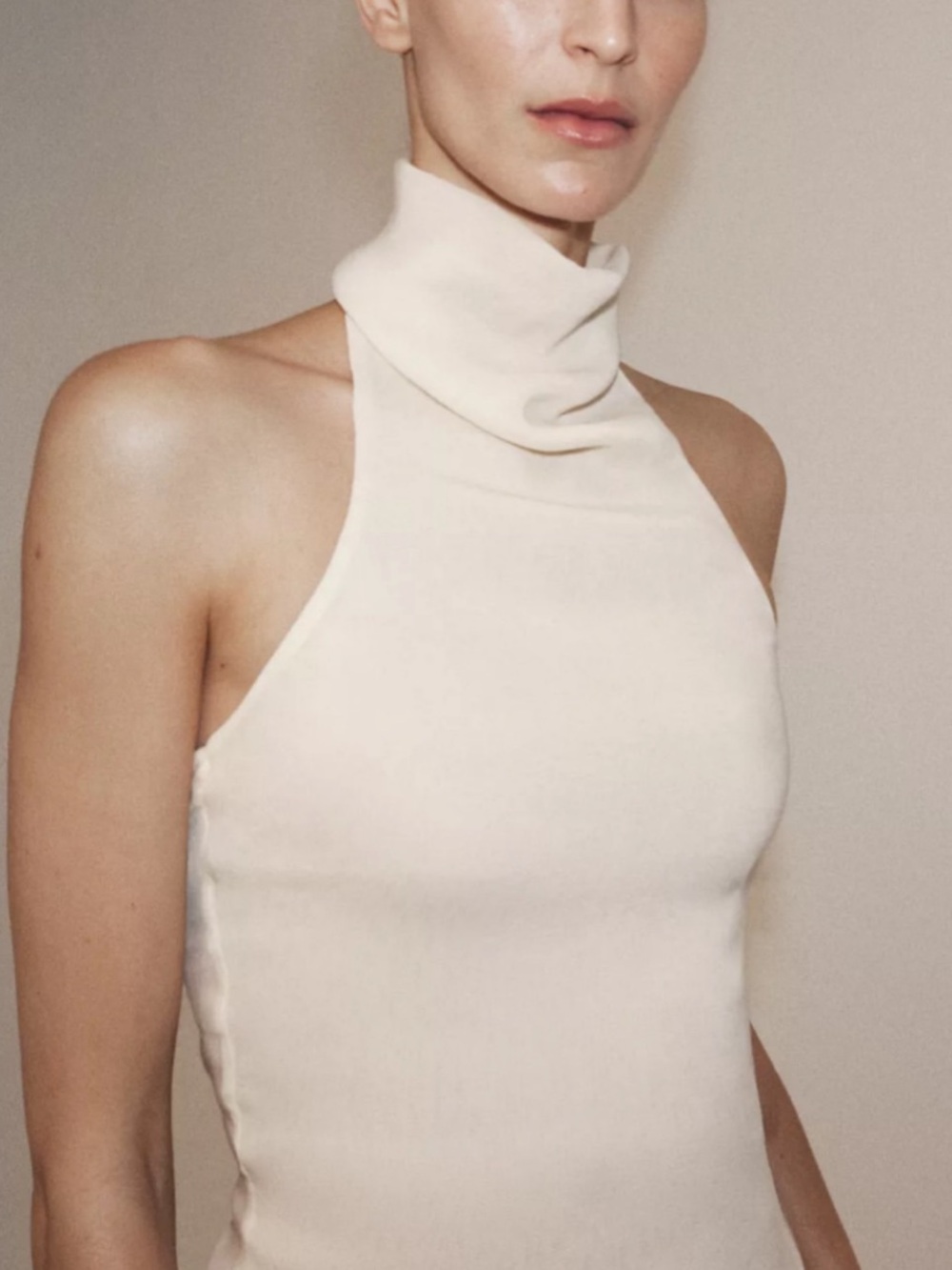 Zara Cream High-Neck Halter Sweater Tank
